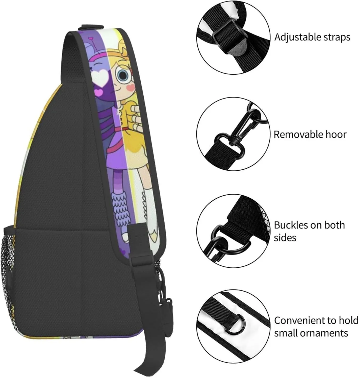 S-tar Butterfly Princess Messenger Bag Backpack Crossbody Bag Shoulder Bag Travel Hiking Backpack Unisex Black