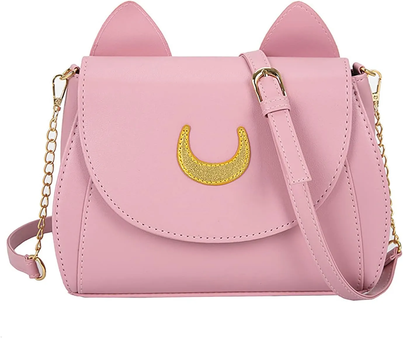 Sailor Anime Luna Crossbody Messenger Bag With Cat Ears, Women’s Moon Purses Satchel, Kawaii PU Leather Cosplay Shoulder Bag