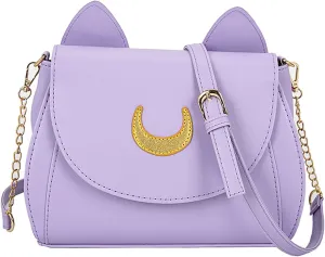 Sailor Anime Luna Crossbody Messenger Bag With Cat Ears, Women’s Moon Purses Satchel, Kawaii PU Leather Cosplay Shoulder Bag