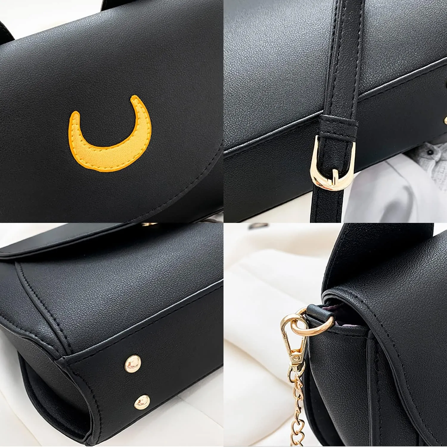 Sailor Anime Luna Crossbody Messenger Bag With Cat Ears, Women’s Moon Purses Satchel, Kawaii PU Leather Cosplay Shoulder Bag