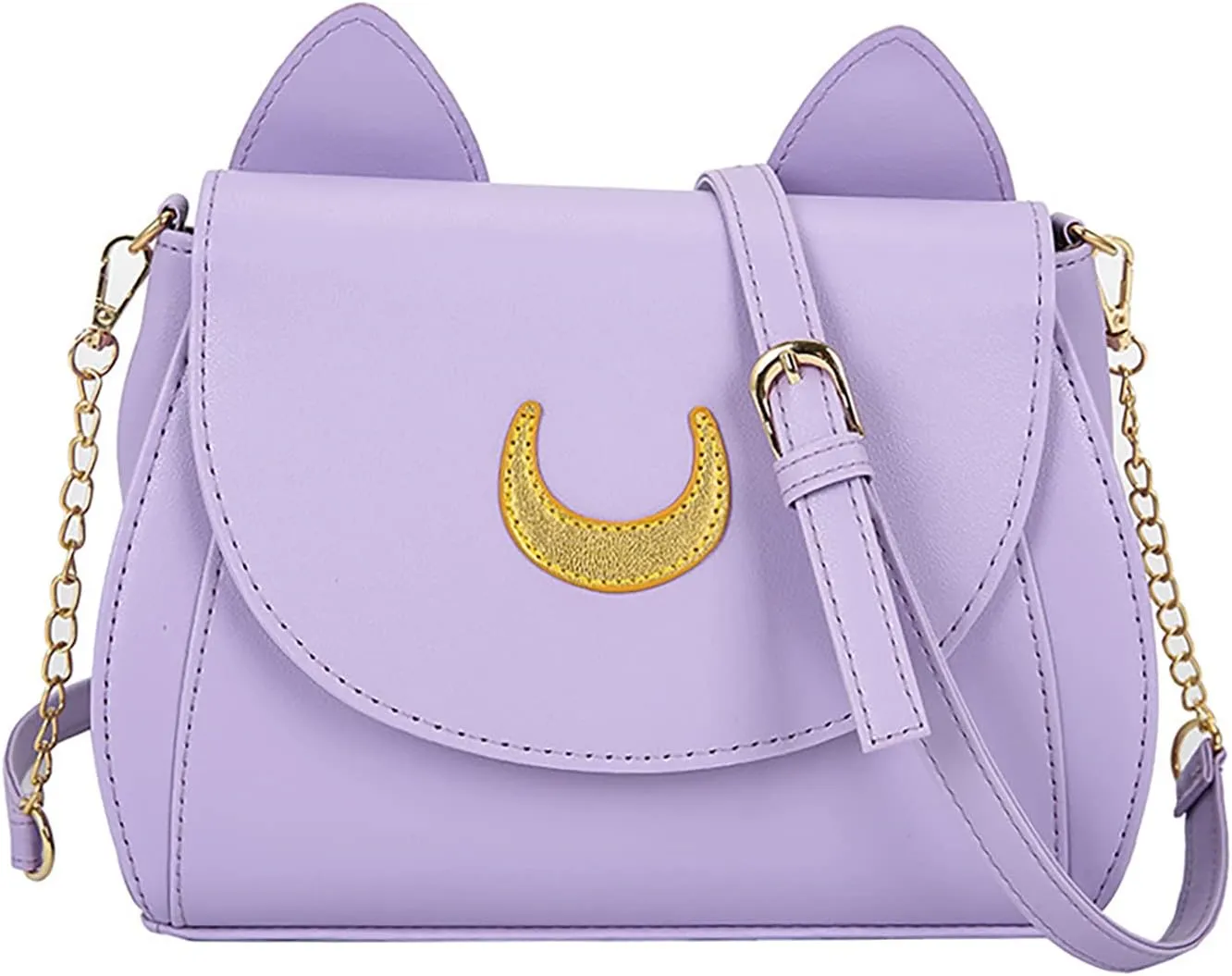 Sailor Anime Luna Crossbody Messenger Bag With Cat Ears, Women’s Moon Purses Satchel, Kawaii PU Leather Cosplay Shoulder Bag