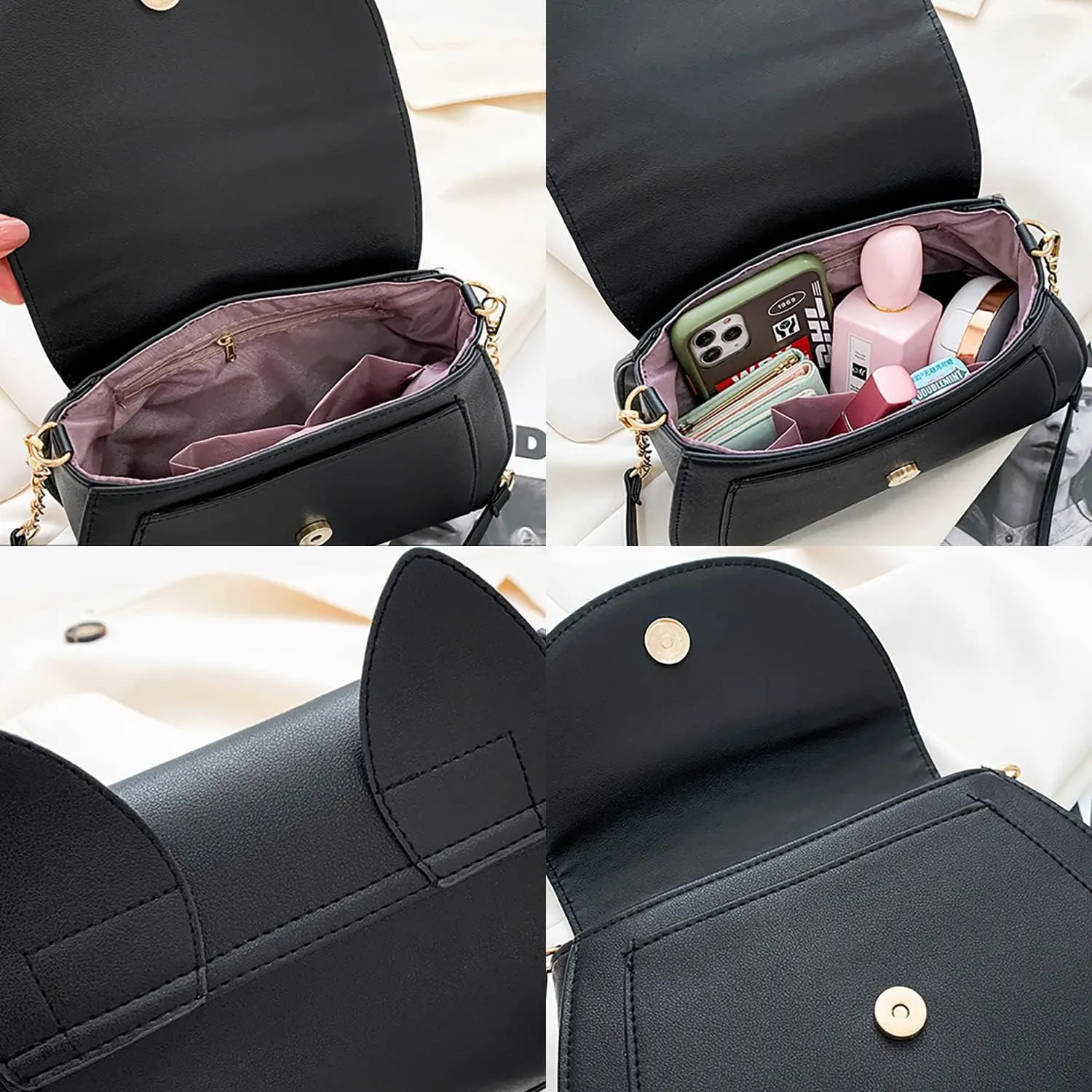 Sailor Anime Luna Crossbody Messenger Bag With Cat Ears, Women’s Moon Purses Satchel, Kawaii PU Leather Cosplay Shoulder Bag