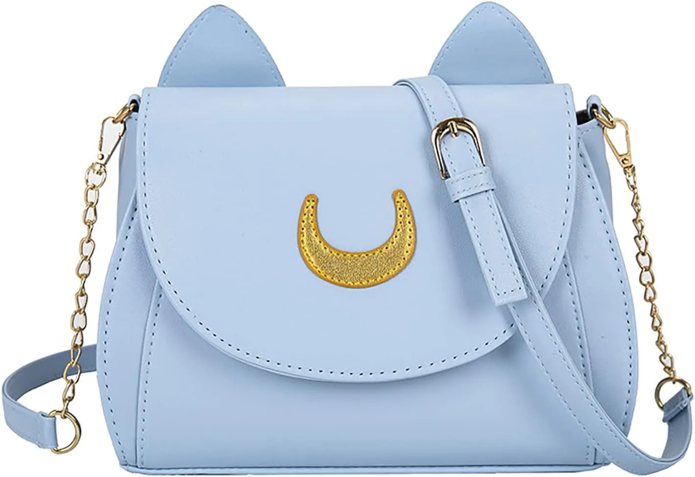 Sailor Anime Luna Crossbody Messenger Bag With Cat Ears, Women’s Moon Purses Satchel, Kawaii PU Leather Cosplay Shoulder Bag