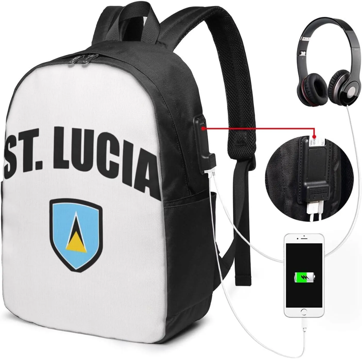 Saint Lucian Lucia Sport Flag Laptop Backpacks Travel Backpack Casual Business Daypack Sport Rucksack Computer Bag Fits up to 17 Inch Notebook with USB Port