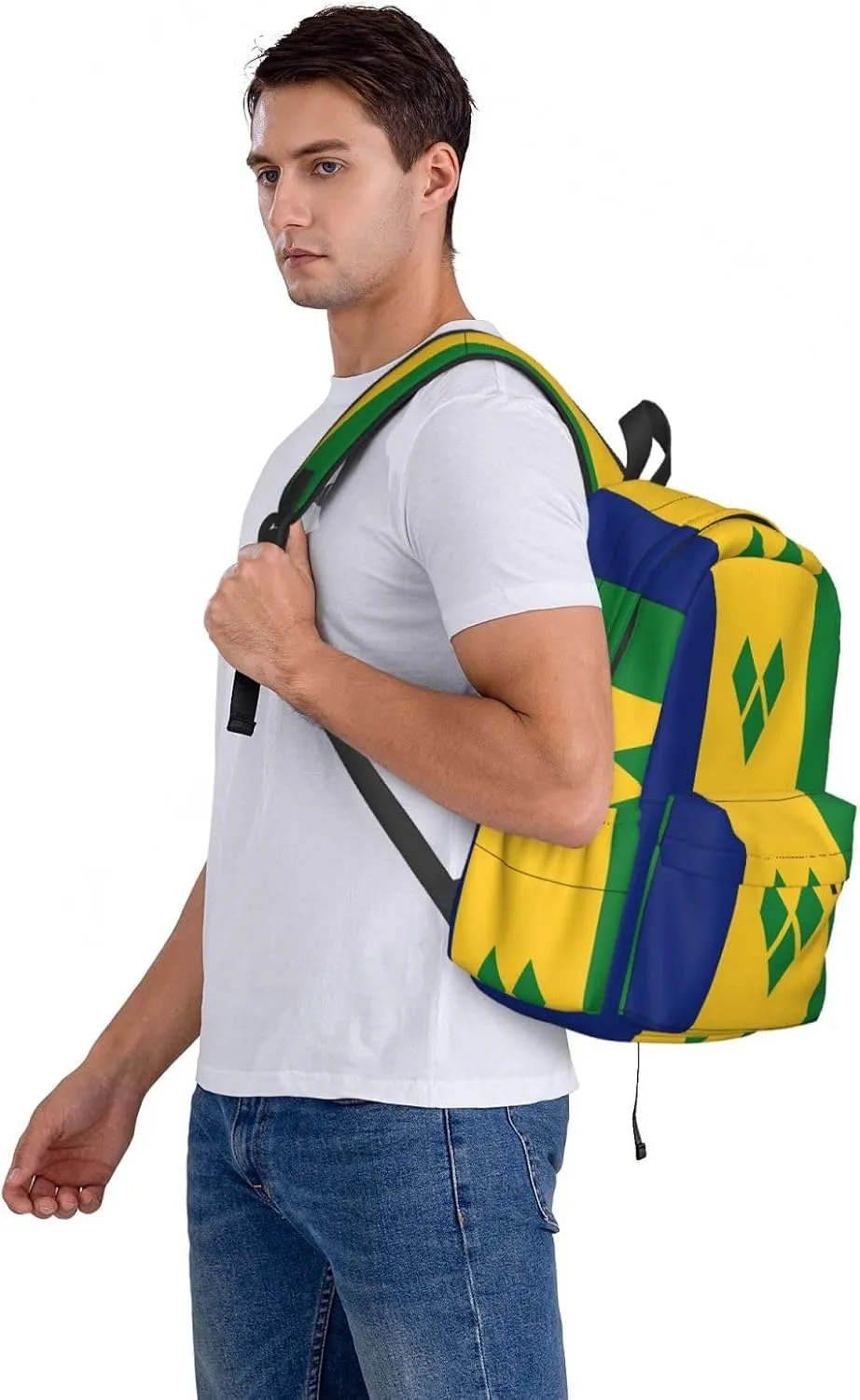 Saint Vincent Grenadines Flag Casual Backpack Large Capacity Travel Backpacks Laptop Daypack Commuter Rucksack Adjustable Strap Sports Bags for Hiking Biking