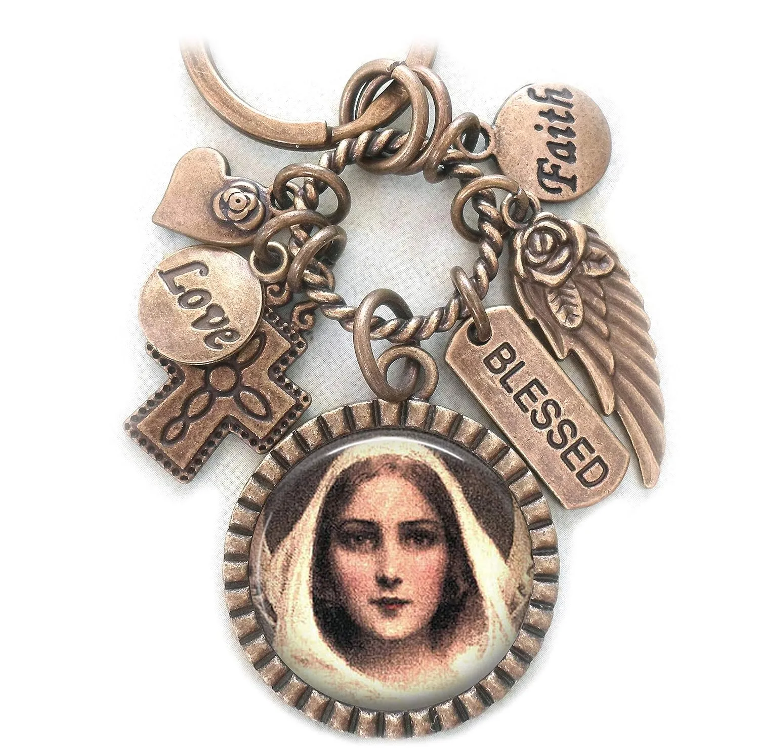 Saints and Angels, Mother Mary Keychain, Purse Clip or Necklace. Unconditional Love, Help for All, Divine Messenger, Unisex Gift, Blessed, Faith and Love.