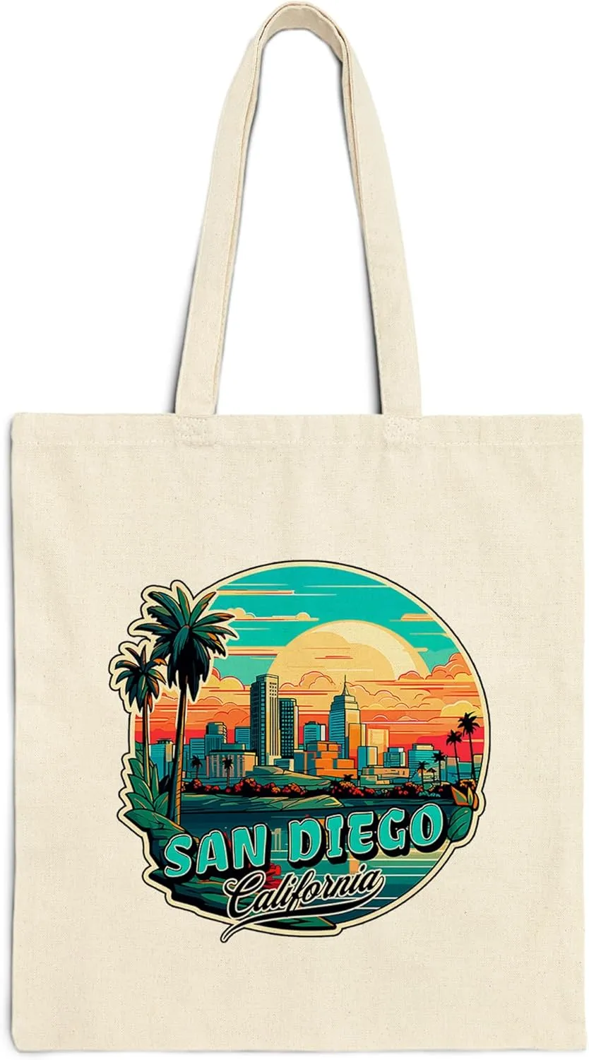 San Diego Cotton Tote Bag California for Women Men Casual Tote Bag Cloth Canvas Shopping Bags with Handles Cute Bags Everyday Use 15" x 16" Aesthetic Gift ID44997