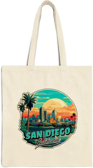 San Diego Cotton Tote Bag California for Women Men Casual Tote Bag Cloth Canvas Shopping Bags with Handles Cute Bags Everyday Use 15" x 16" Aesthetic Gift ID44997