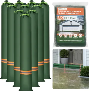 Sand Bags for Flooding - 10 Pcs 4 ft x 8 inch Thickened Long Canvas Flood Protection Sandbags Tube with Elastic Band, Reusable Flood Rain Wind Barriers Sand Bag for Indoor and Outdoor Garage