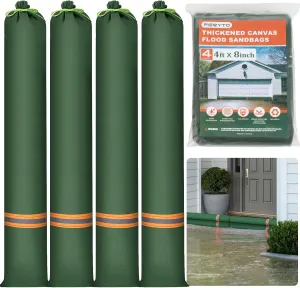 Sand Bags for Flooding - 4 Pcs 4 ft x 8 inch Thickened Long Canvas Flood Protection Sandbags Tube with Elastic Band, Reusable Flood Rain Wind Barriers Sand Bag for Indoor and Outdoor Garage