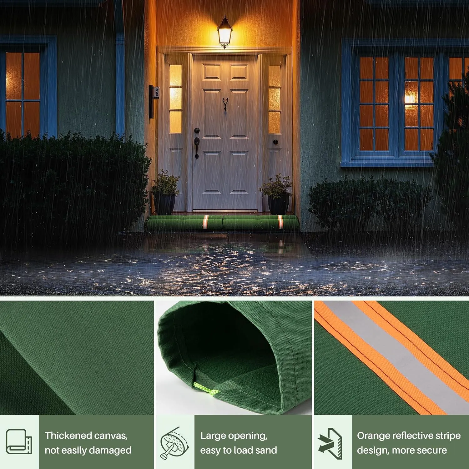 Sand Bags for Flooding - 4 Pcs 4 ft x 8 inch Thickened Long Canvas Flood Protection Sandbags Tube with Elastic Band, Reusable Flood Rain Wind Barriers Sand Bag for Indoor and Outdoor Garage