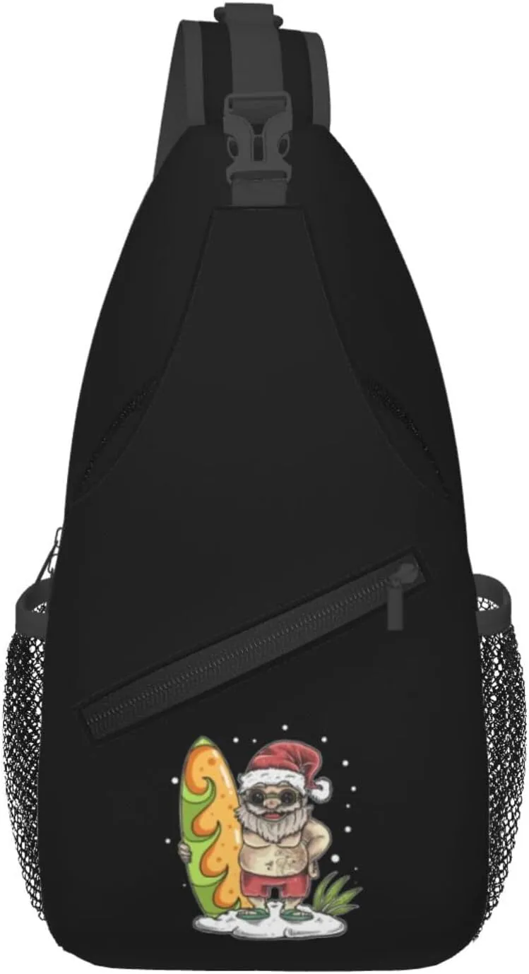 Santa Claus With A Surfboard Crossbody Bags For Women Men Chest Backpack Gym Shoulder Bag Travel Outdoor Sports Casual Crossbody Bags