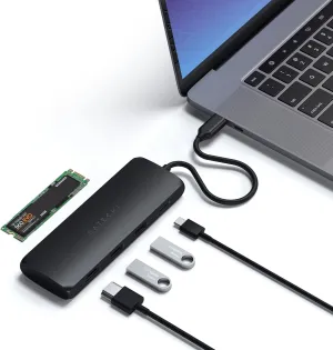 Satechi USB C Hub Multiport Adapter with M.2 SATA SSD Enclosure, 4K HDMI, 100W USB C PD Charging, 2 USB-A Data Ports, for MacBook & Windows - Black