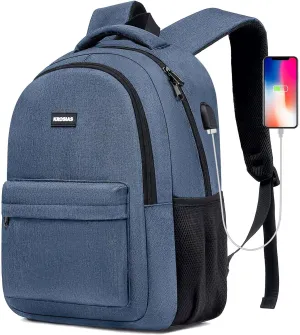 School Backpack for Teen Boys, Backpack for Men and Women 15.6 inch Laptop Backpack Large College Students Bookbag with USB Charging Port & Compartments, Blue