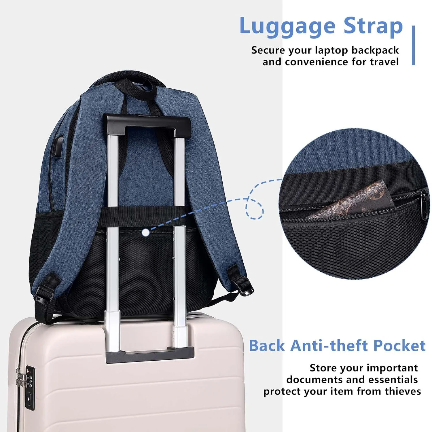 School Backpack for Teen Boys, Backpack for Men and Women 15.6 inch Laptop Backpack Large College Students Bookbag with USB Charging Port & Compartments, Blue