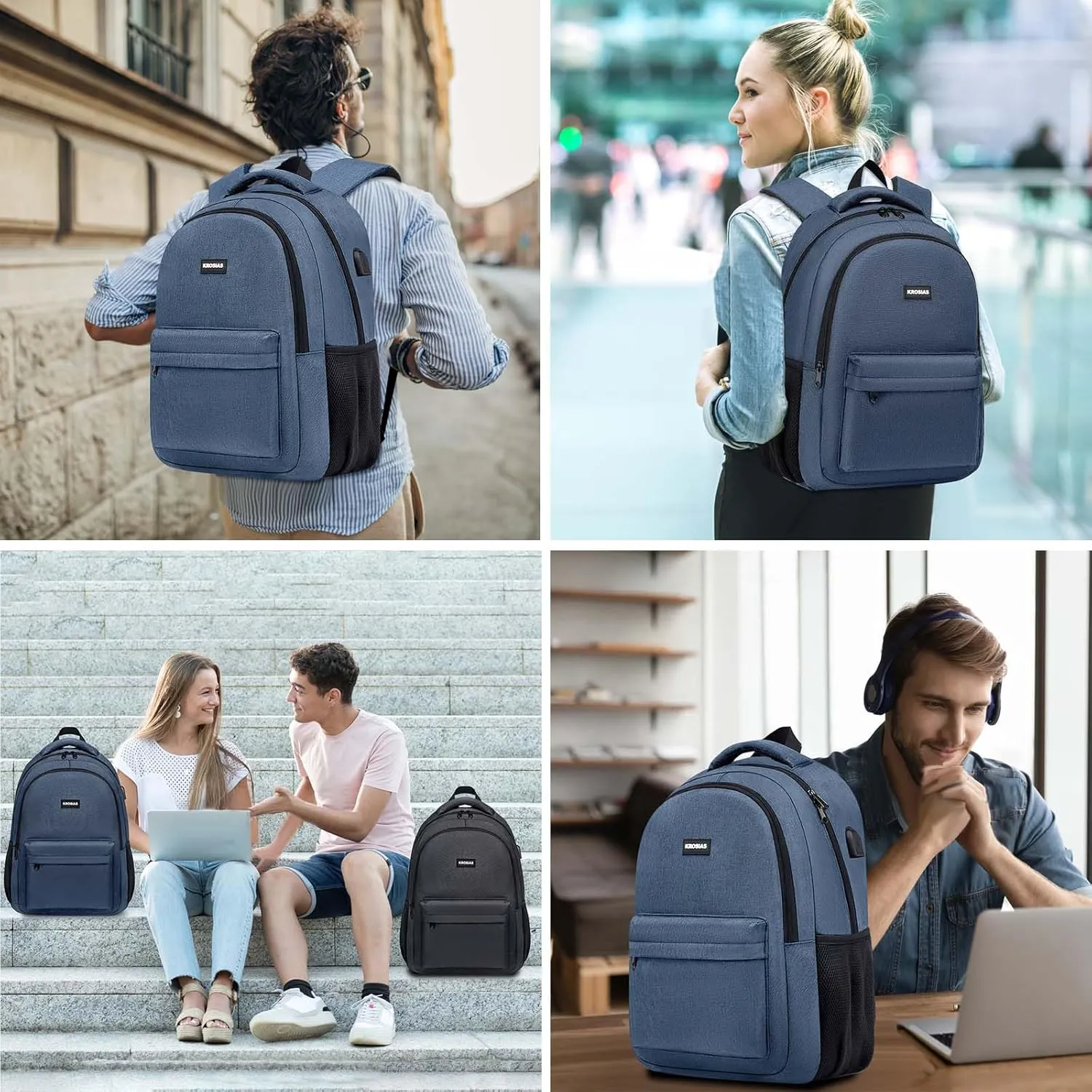 School Backpack for Teen Boys, Backpack for Men and Women 15.6 inch Laptop Backpack Large College Students Bookbag with USB Charging Port & Compartments, Blue