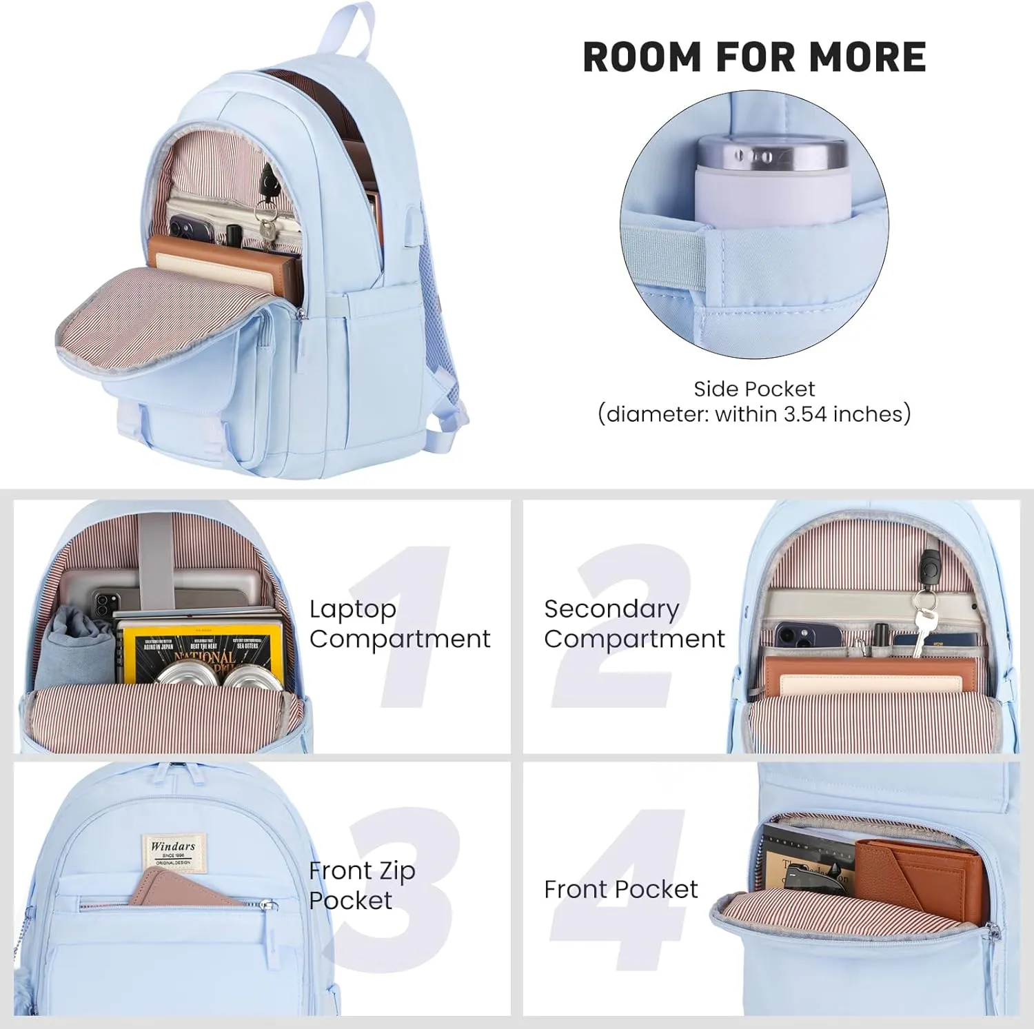 School Backpack for Teen Girls, Cute College Backpacks for Women Students Aesthetic Bookbag Large 15.6 Inch Laptop Bag Middle School Travel Back Pack (Blue)