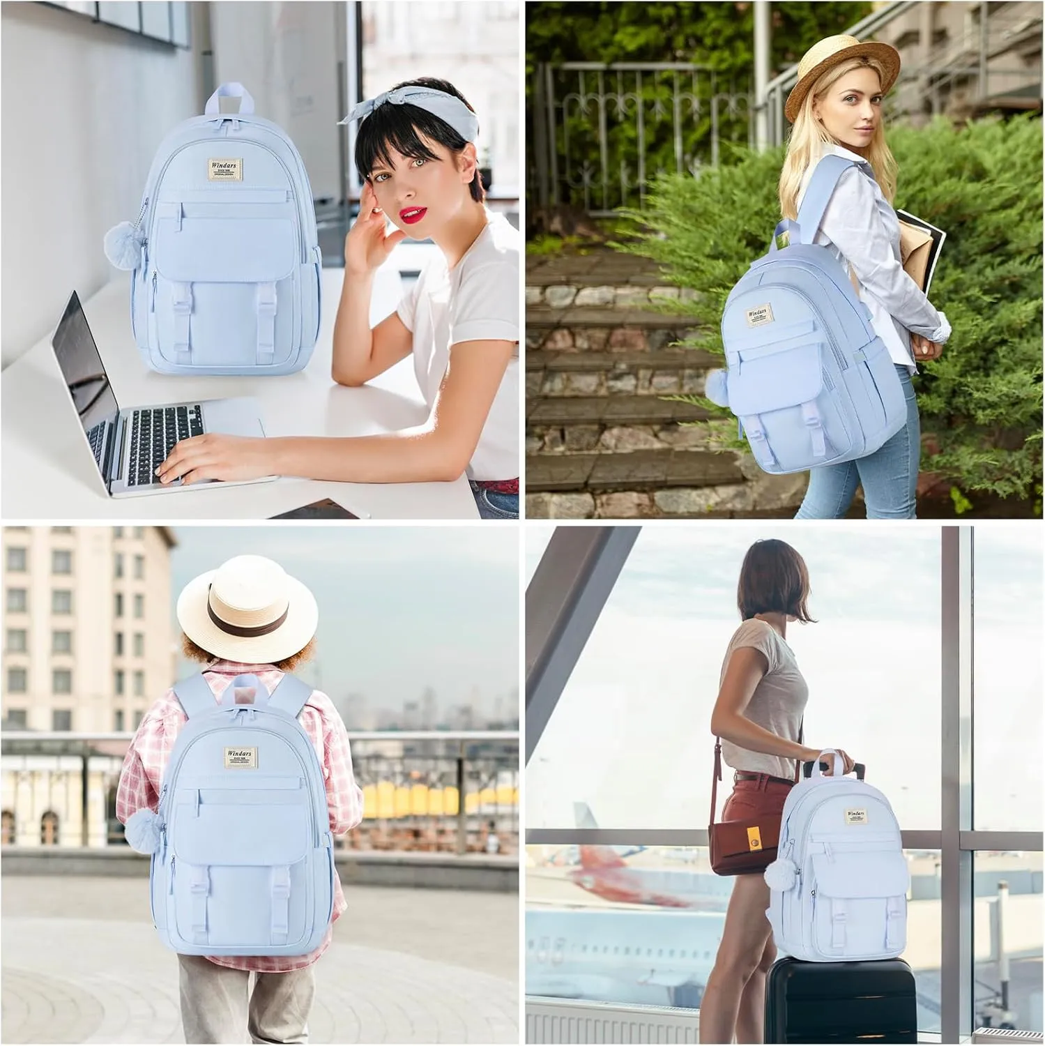 School Backpack for Teen Girls, Cute College Backpacks for Women Students Aesthetic Bookbag Large 15.6 Inch Laptop Bag Middle School Travel Back Pack (Blue)