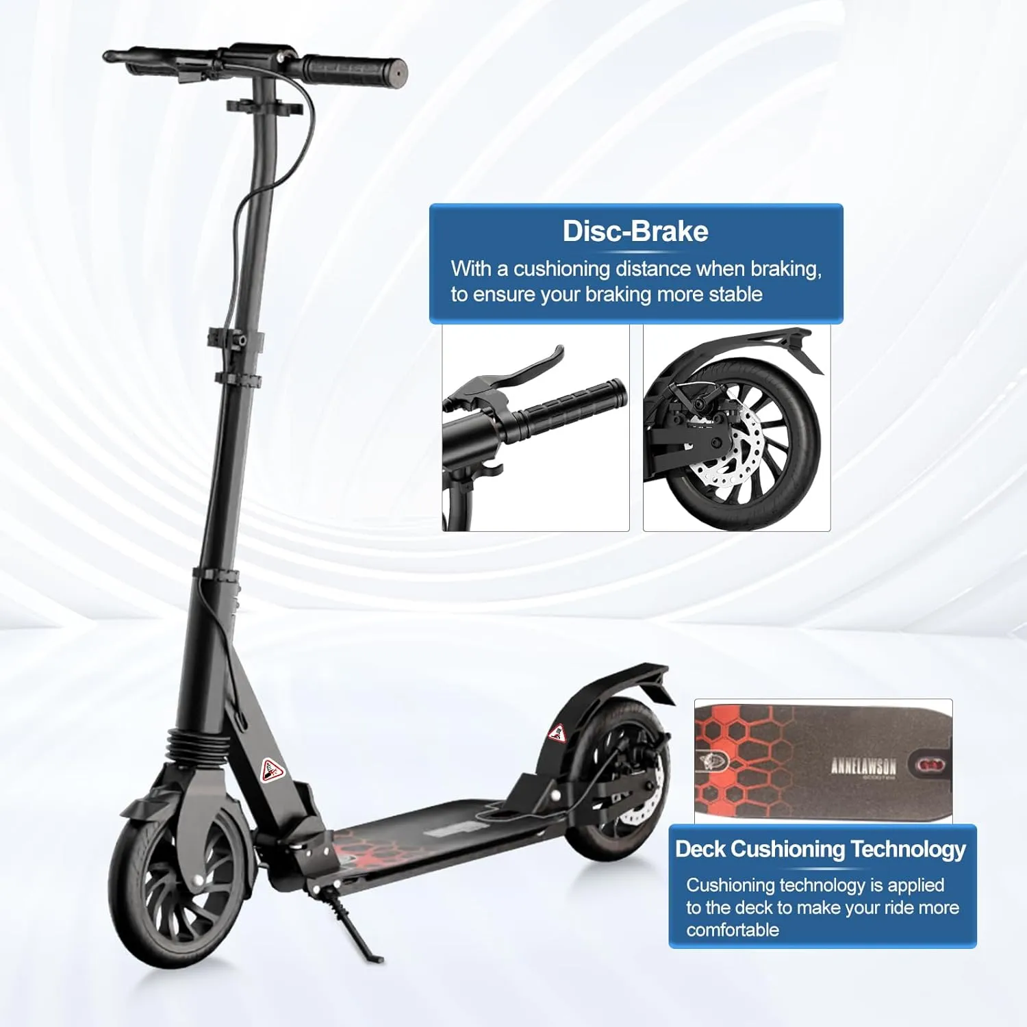 Scooter for Kids Ages 6-12 & Adults, Foldable with Rear Disc Brake & Dual Shock Absorbers, 8" Large Wheels, Upgraded Hand Brake System, 220 LB Weight Capacity, Height Adjustable