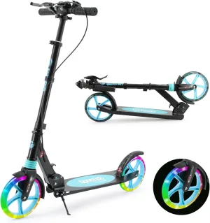 Scooter for Kids Ages 8  Teens & Adults, Lightweight Kick Scooter with Carry Strap Adjustable Height Equipped with Front handbrake and Rear Brake, Big Sturdy PU Flash Wheels Great Gift & Toy