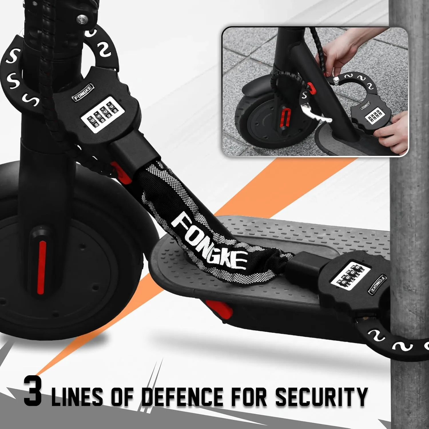 Scooter Lock, 4 Digit Combination Bike Locks, Bicycle Locks Heavy Duty 8mm Thick, Electric Scooter Lock Anti Theft, Chain Padlock Accessories for E Bike, Motorbikes, Motorcycle