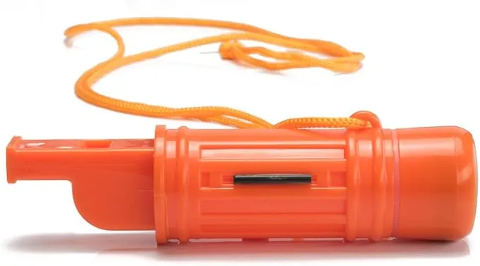 SE 5-in-1 Orange Survival Whistle with Compass, Signaling Mirror, Lanyard, and Fire Starter - 112dB, 4.5-Inch Length - Ideal for Hiking, Camping, Emergencies (2-Pack) - CCH5