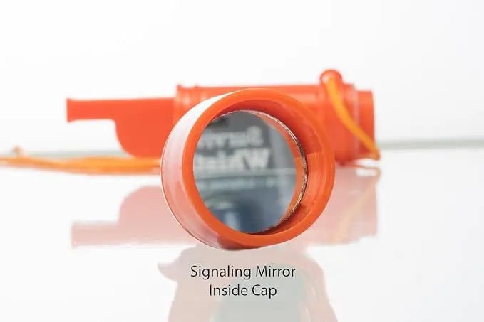 SE 5-in-1 Orange Survival Whistle with Compass, Signaling Mirror, Lanyard, and Fire Starter - 112dB, 4.5-Inch Length - Ideal for Hiking, Camping, Emergencies (2-Pack) - CCH5