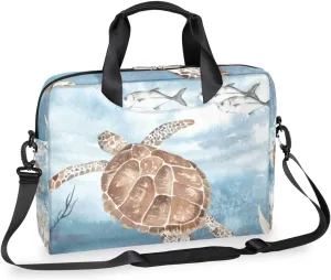 Sea Turtle Algae Fish Starfish Laptop Bag 16 Inch with Shoulder Straps & Handle Water-Resistant Durable Messenger Bag for Men Women Business Office Travel Gifts
