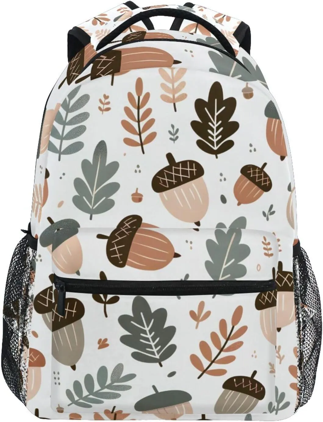 Seamless Background Forest Acorn Gender Neutral Baby Kid's Shool Backpack for Girls Boys,Laptop Travel Backpack for Elementary Middle School Bag Teenagers Bookbag with Comfy Shoulder Starp,16.9" H