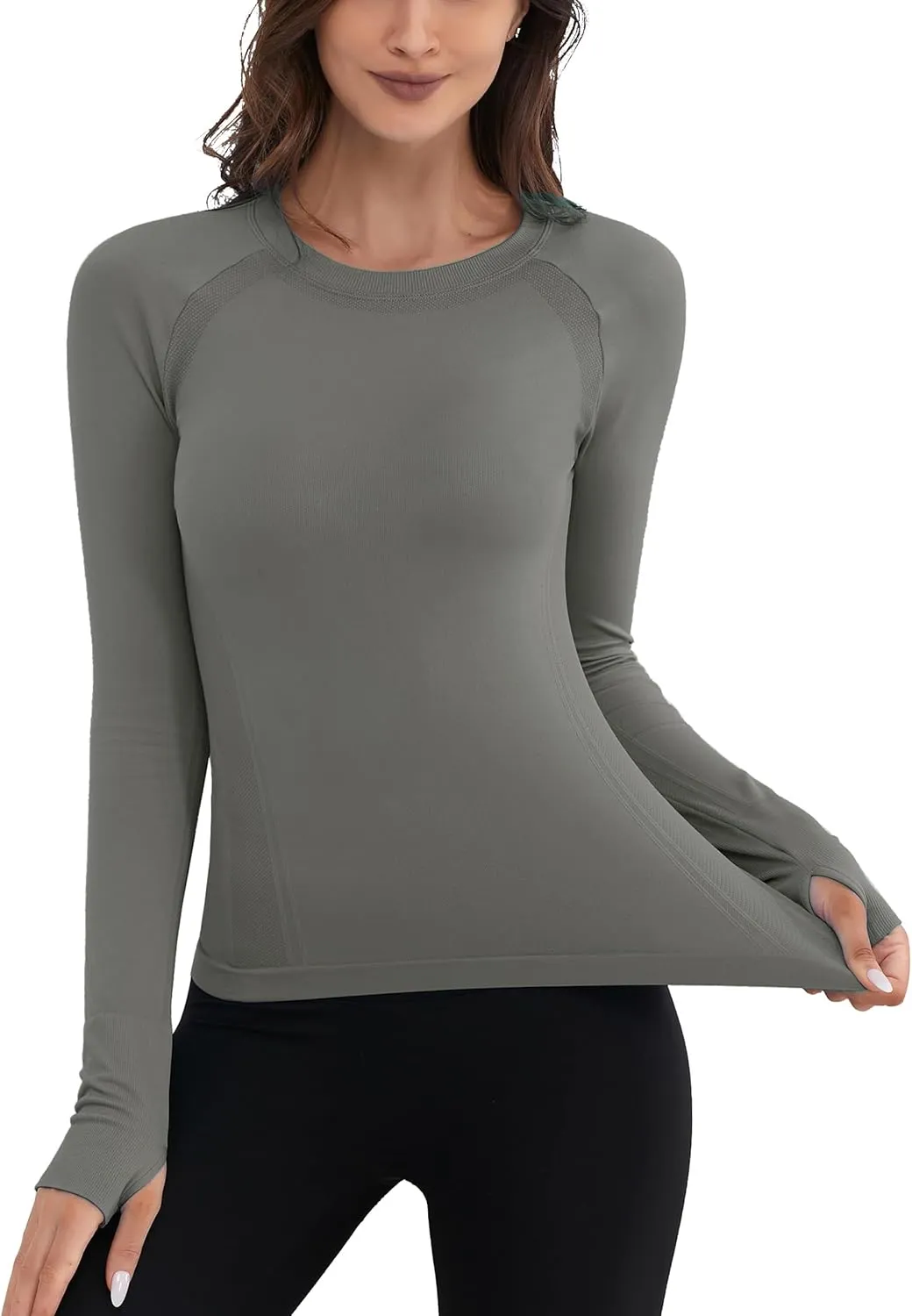 Seamless Workout Tops for Women Quick Dry Long Sleeve Gym Shirt Breathable Yoga Athletic Tops