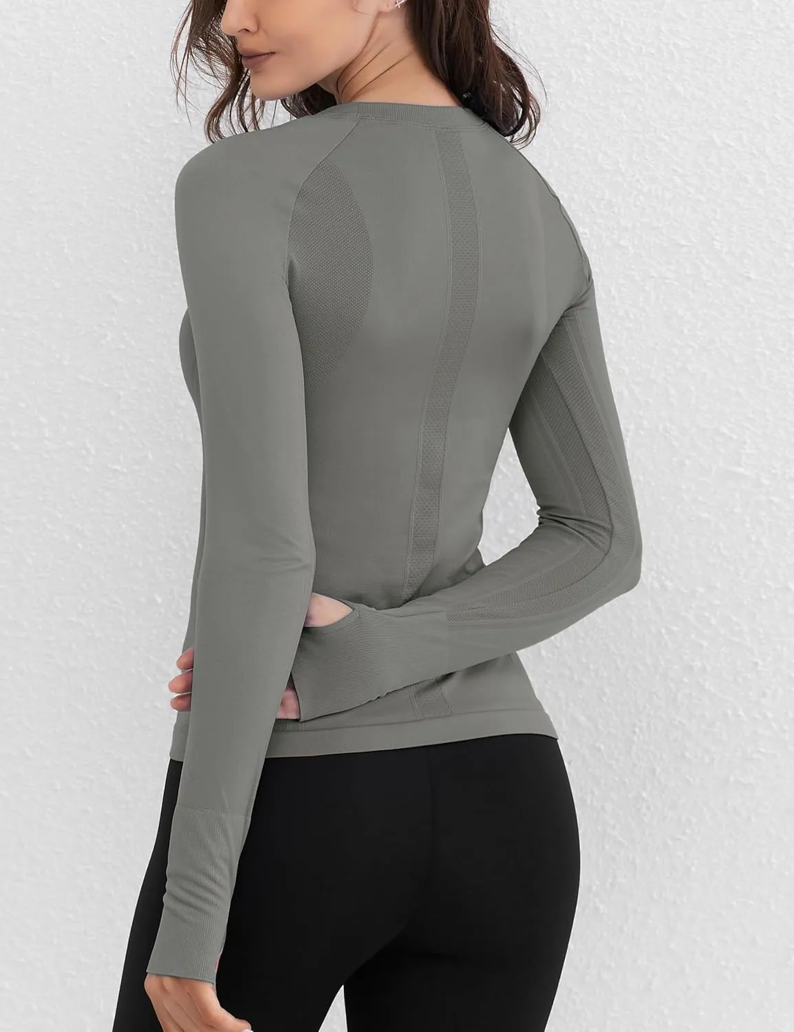 Seamless Workout Tops for Women Quick Dry Long Sleeve Gym Shirt Breathable Yoga Athletic Tops