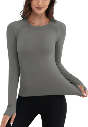 Seamless Workout Tops for Women Quick Dry Long Sleeve Gym Shirt Breathable Yoga Athletic Tops
