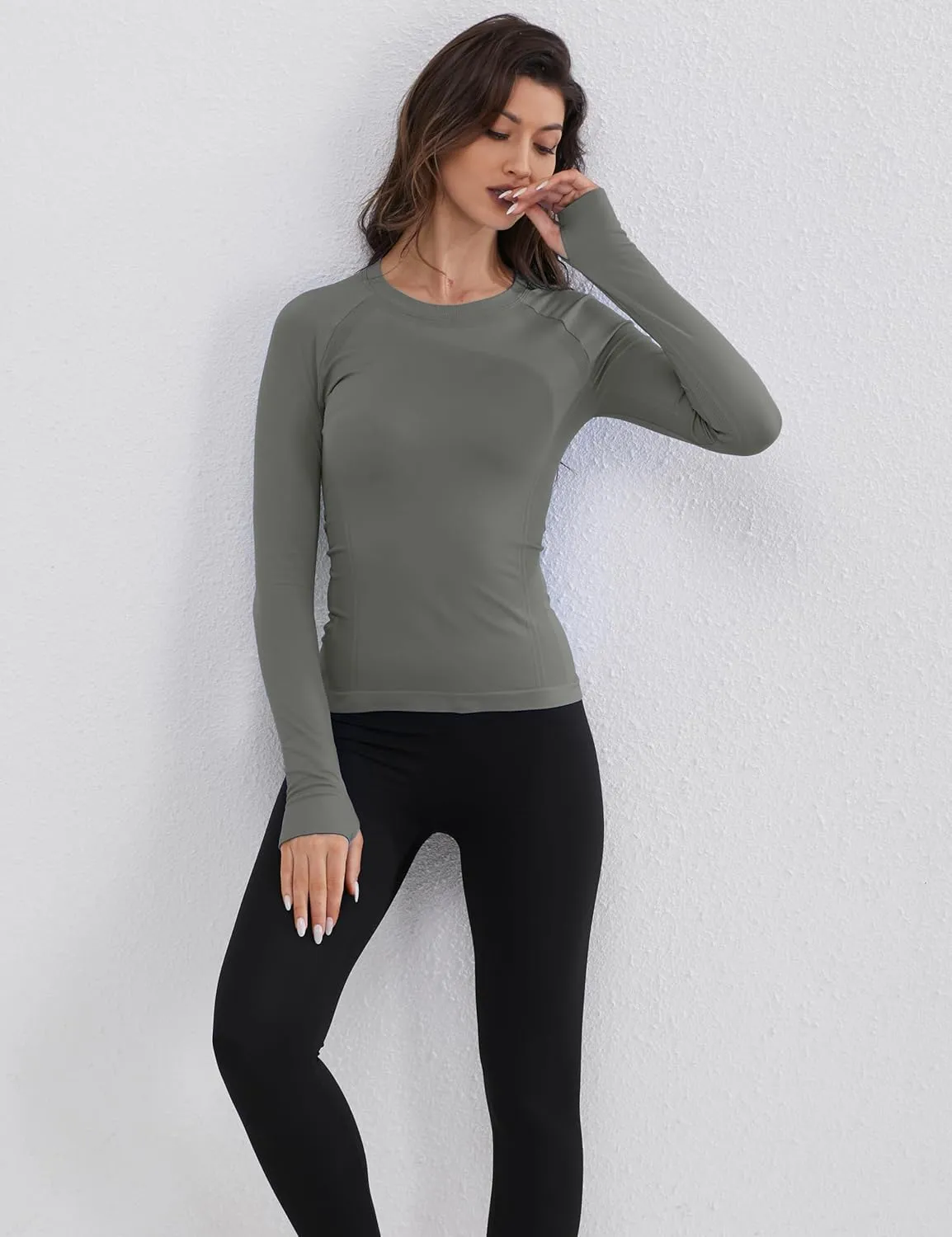 Seamless Workout Tops for Women Quick Dry Long Sleeve Gym Shirt Breathable Yoga Athletic Tops