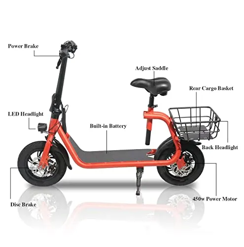 Sehomy 2 Wheel Electric Folding Scooter with Seat 450W, 20 Mile Range, 15.5 Mph