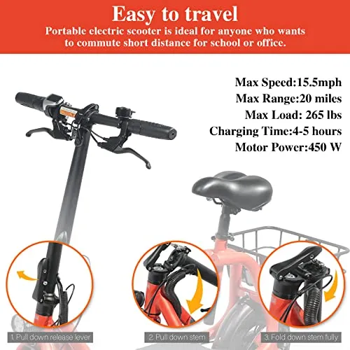 Sehomy 2 Wheel Electric Folding Scooter with Seat 450W, 20 Mile Range, 15.5 Mph