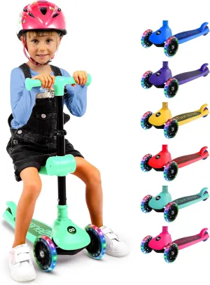 SereneLife 3-Wheel Foldable Kids Scooter – LED Wheel Lights, Adjustable Handlebar, Rear Foot Brake, Lean-to-Steer, Anti-Slip Deck – Ideal for Toddlers & Kids 2 , up to 110 lbs
