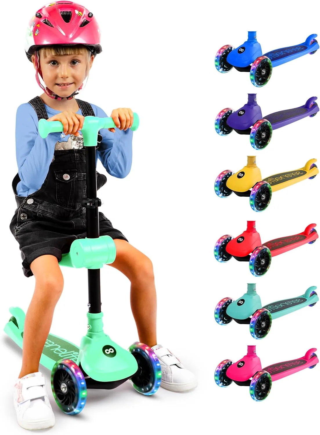 SereneLife 3-Wheel Foldable Kids Scooter – LED Wheel Lights, Adjustable Handlebar, Rear Foot Brake, Lean-to-Steer, Anti-Slip Deck – Ideal for Toddlers & Kids 2 , up to 110 lbs