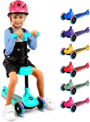 SereneLife 3-Wheel Foldable Kids Scooter – LED Wheel Lights, Adjustable Handlebar, Rear Foot Brake, Lean-to-Steer, Anti-Slip Deck – Ideal for Toddlers & Kids 2 , up to 110 lbs