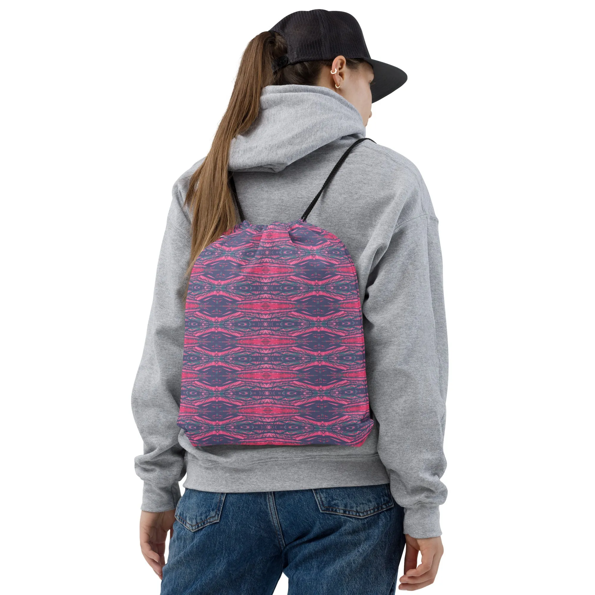 Shadows Gray On Pink Drawstring Bag