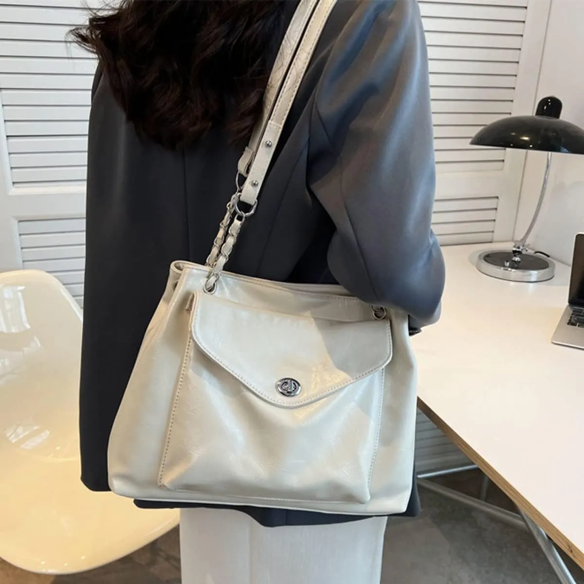 Shoulder Bag for Women PU Leather Tote Two Shoulder Straps Purse Chain Crossbody Bag Large Hobo Bag Fashion Handbag
