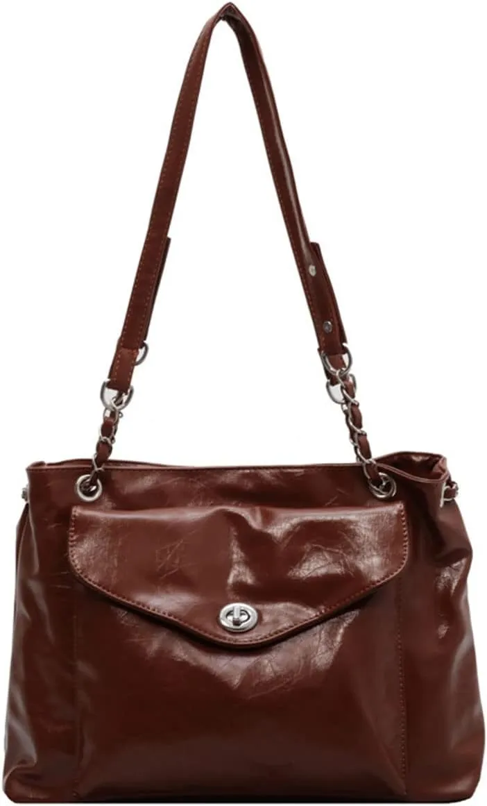 Shoulder Bag for Women PU Leather Tote Two Shoulder Straps Purse Chain Crossbody Bag Large Hobo Bag Fashion Handbag