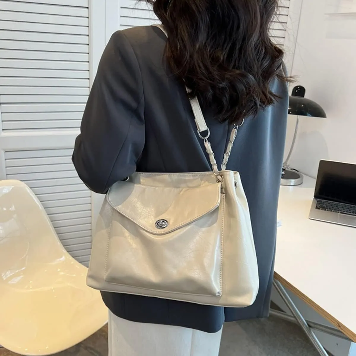 Shoulder Bag for Women PU Leather Tote Two Shoulder Straps Purse Chain Crossbody Bag Large Hobo Bag Fashion Handbag