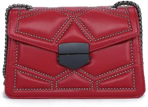 Shoulder Bag Rivet Chain PU Leather Messenger Bag for Women - Small Shoulder Handbag - Stylish and Versatile(Red)