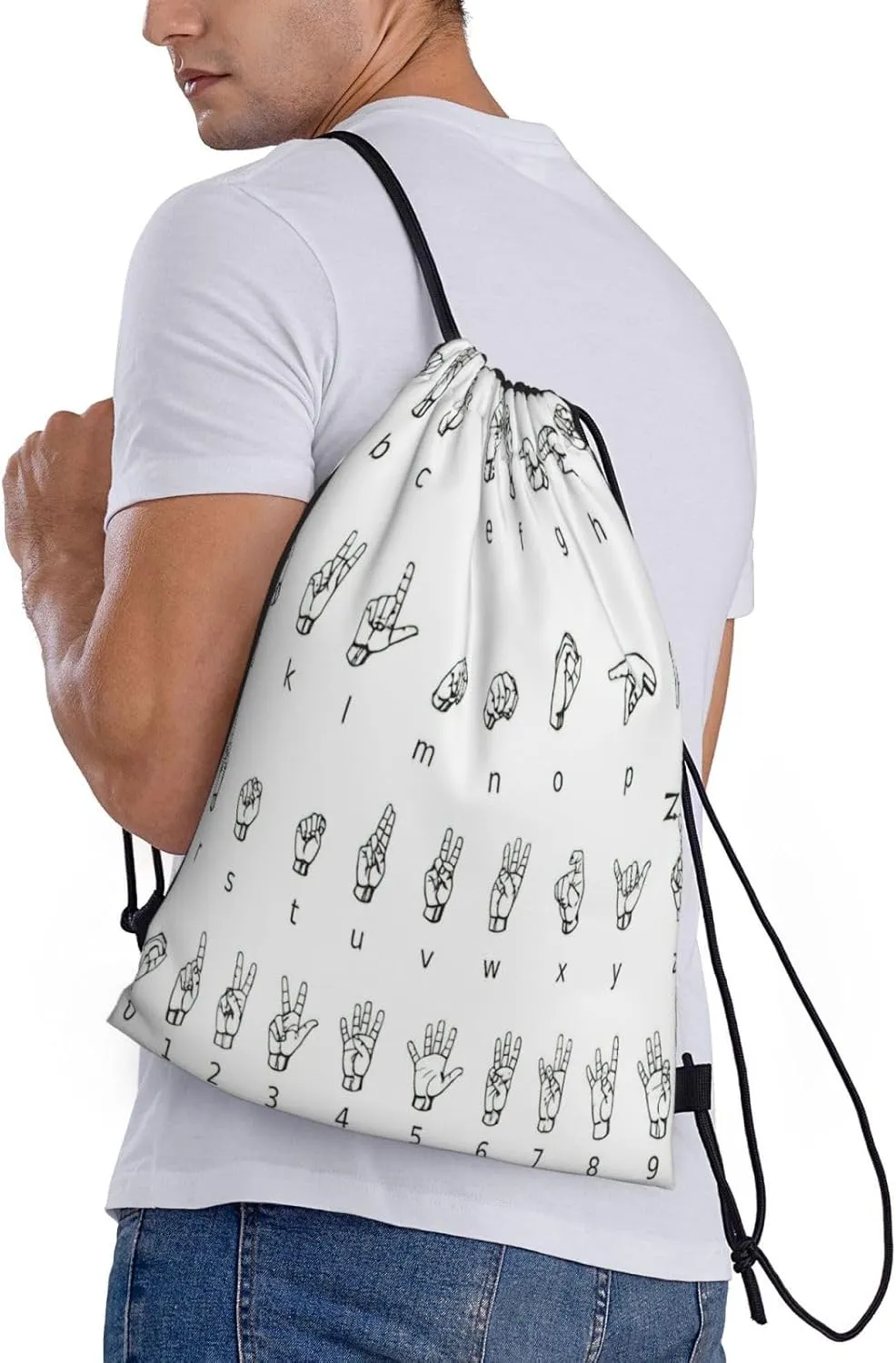 Sign Language Alphabet. Print Drawstring Backpack,Foldable Gym Sack For Sports,Travel,Yoga,Hiking,Adjustable
