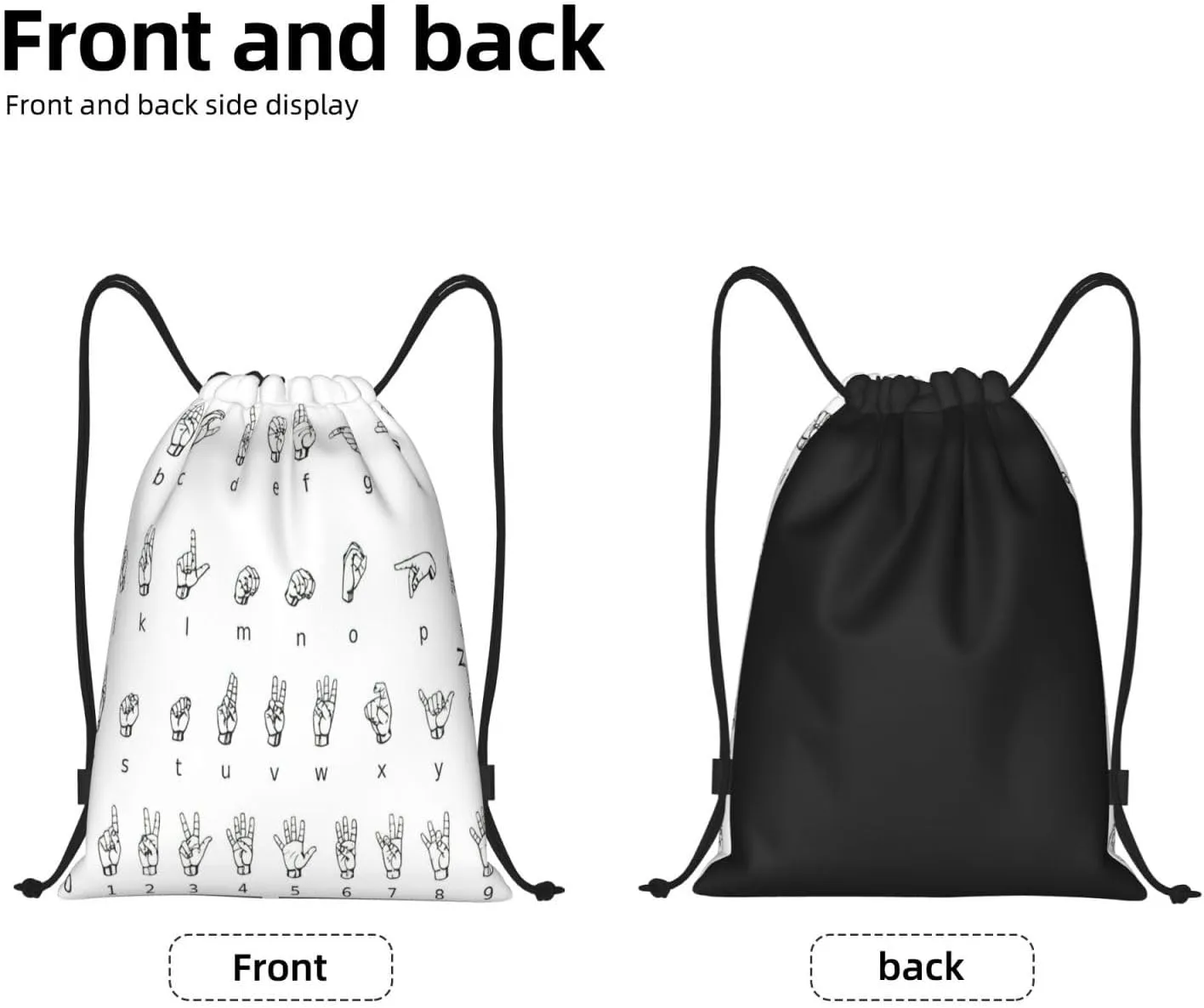 Sign Language Alphabet. Print Drawstring Backpack,Foldable Gym Sack For Sports,Travel,Yoga,Hiking,Adjustable