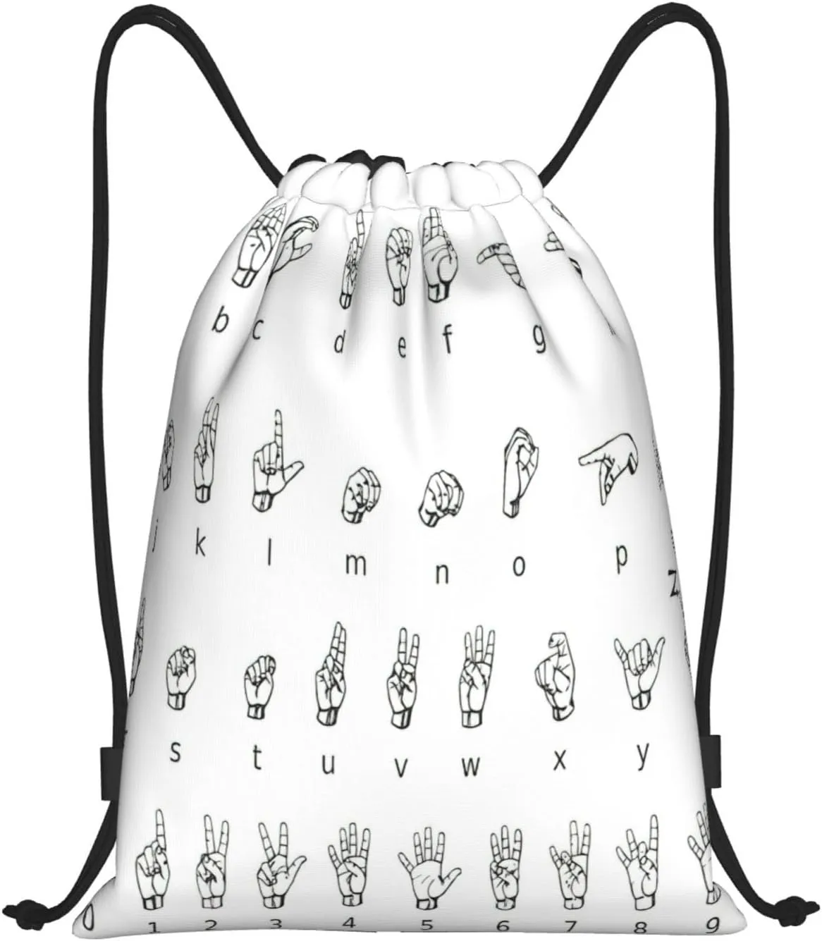 Sign Language Alphabet. Print Drawstring Backpack,Foldable Gym Sack For Sports,Travel,Yoga,Hiking,Adjustable