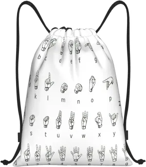 Sign Language Alphabet. Print Drawstring Backpack,Foldable Gym Sack For Sports,Travel,Yoga,Hiking,Adjustable