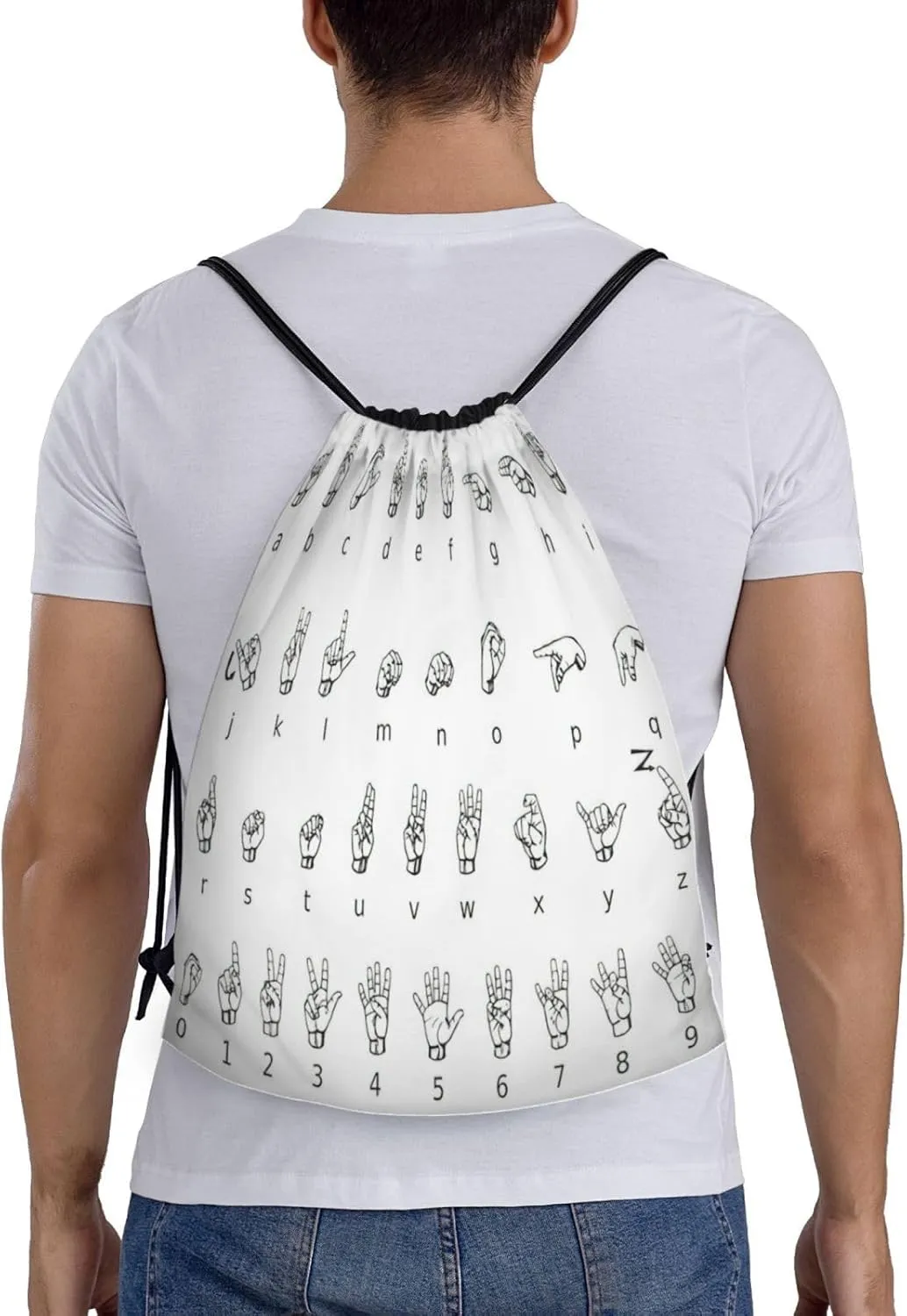 Sign Language Alphabet. Print Drawstring Backpack,Foldable Gym Sack For Sports,Travel,Yoga,Hiking,Adjustable