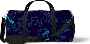 Silhouette Dinosaur Blue Sports Duffel Bag Travel Gym Tote Bags Lightweight Durable Shoulder Strap Waterproof Polyester Outside Mesh Pocket Overnight Trip Duffel Bag for Women Men