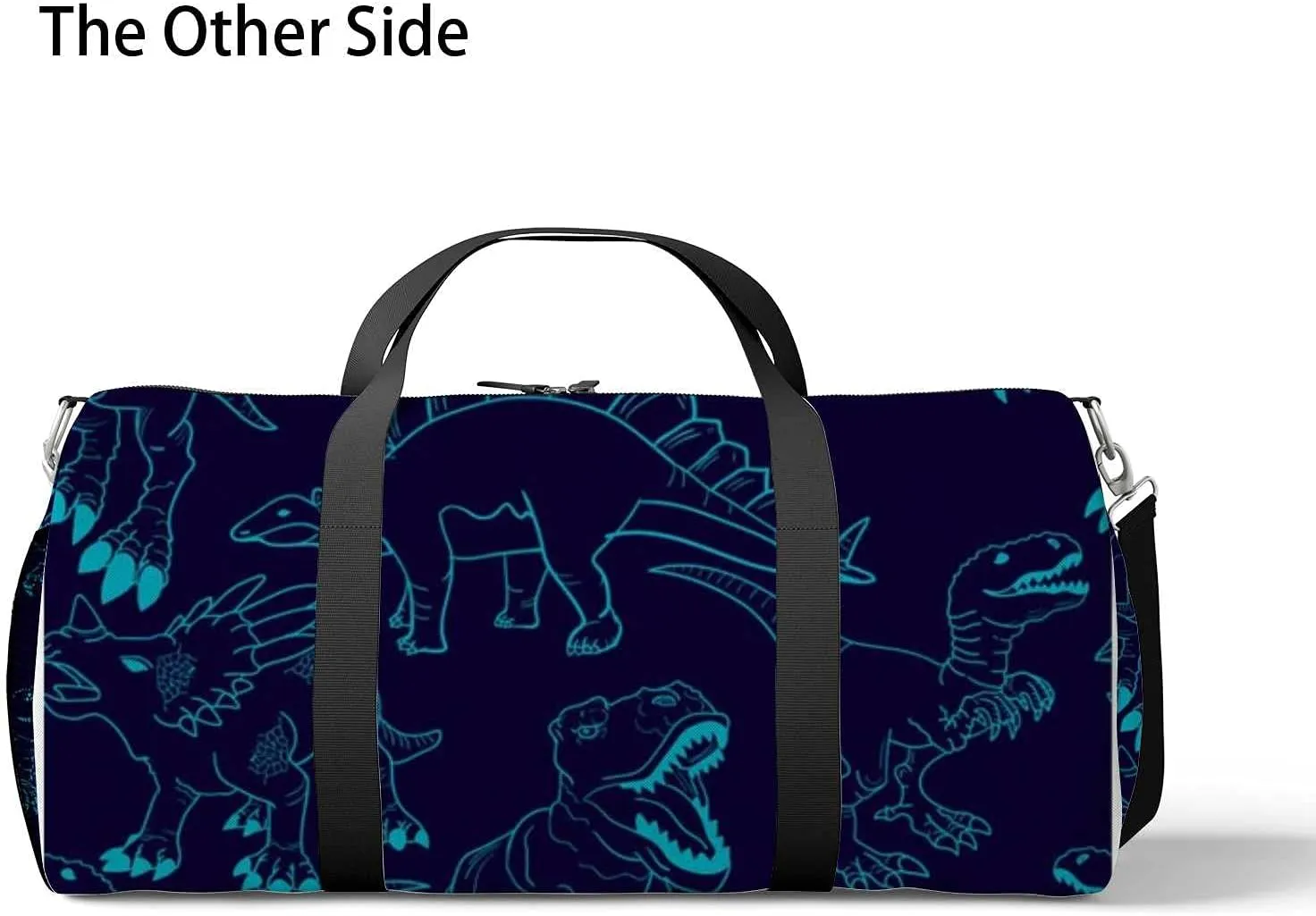 Silhouette Dinosaur Blue Sports Duffel Bag Travel Gym Tote Bags Lightweight Durable Shoulder Strap Waterproof Polyester Outside Mesh Pocket Overnight Trip Duffel Bag for Women Men